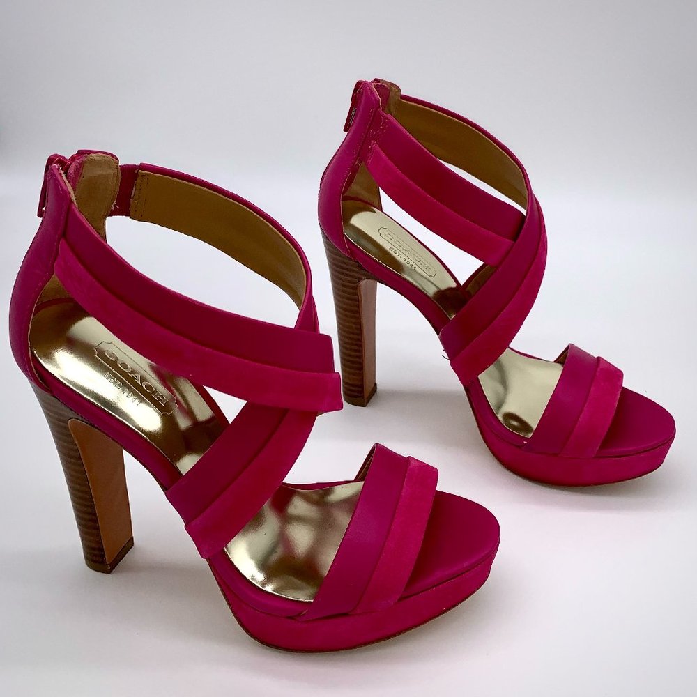 COACH Brynn Semi Mat Fuchsia Heeled Sandal Sz 5.5